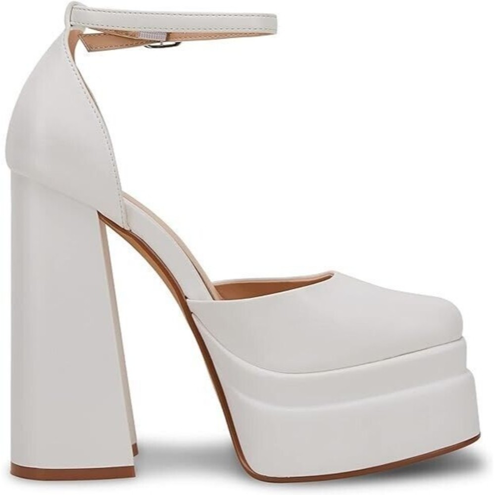 Womens Platform Chunky High Block Heels Ankle Strap Square Toe Pumps Size 7.5